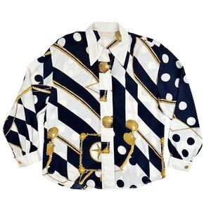Vintage 80's 90's Dina Bar-El For Hi Tech Blouse Nautical All Over Print Shirt